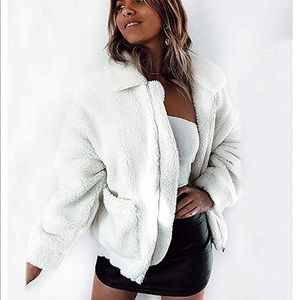 White sherpa teddy jacket